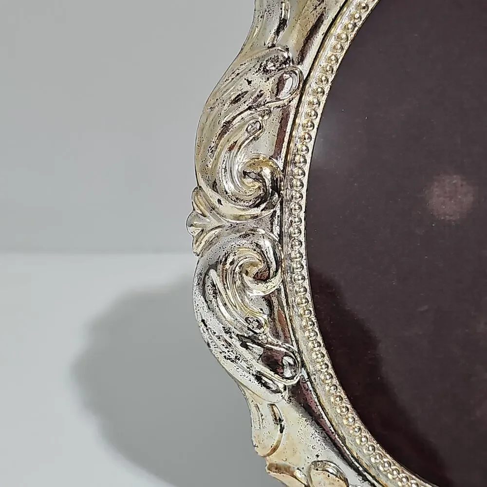 Vintage Teleflora Silver Plated Oval Photo Frame Ornate Rococo Baroque Coquette